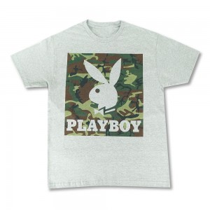 Pánské T-shirt Playboy Camo Box Maskáčové Šedé | PLBY-593192