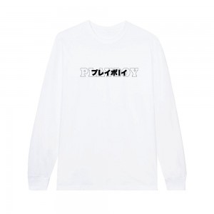 Pánské T-shirt Playboy Japanese Masthead Long Sleeve Bílé | PLBY-593155