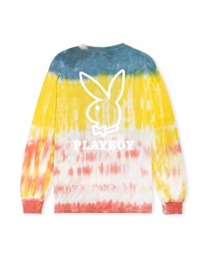 Pánské T-shirt Playboy Tie-Dye Logo Long Sleeve | PLBY-593262