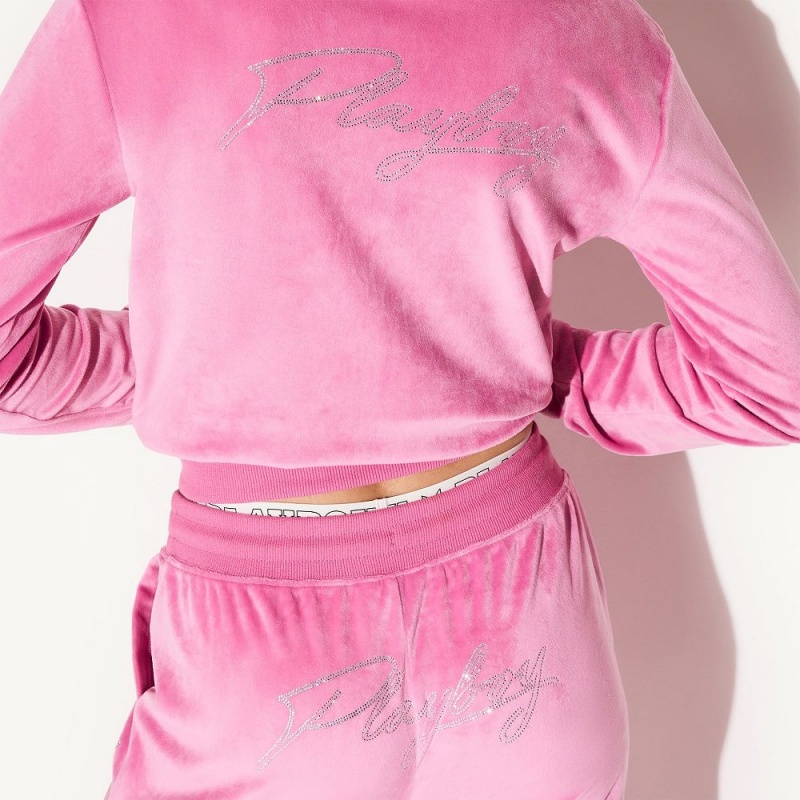 Dámské Kalhoty Playboy Silk Track Růžové | PLBY-592824