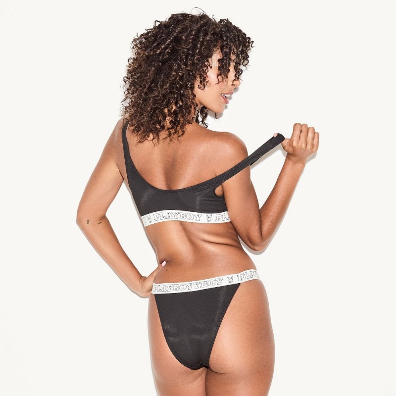 Dámské Podprsenky Playboy The Essentials Modal Cheeky Bikiny Černé | PLBY-592641