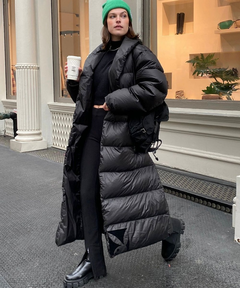 Pánské Bundy Playboy Belted Long Puffer Černé | PLBY-593065