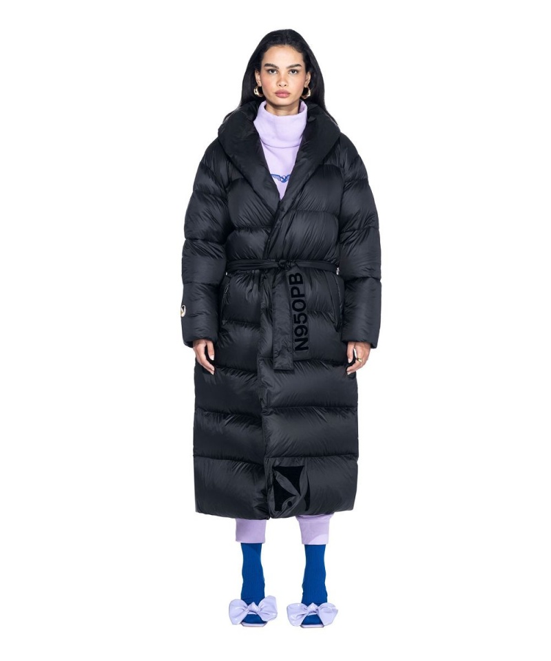 Pánské Bundy Playboy Belted Long Puffer Černé | PLBY-593065