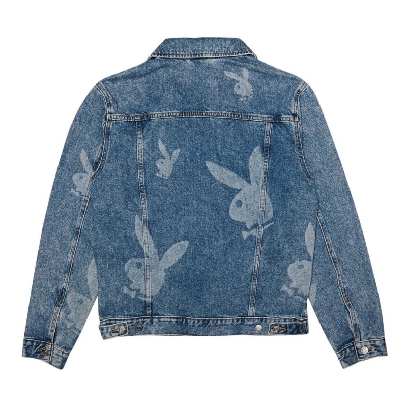 Pánské Bundy Playboy Repeating Logo Denim Blankyt | PLBY-593105
