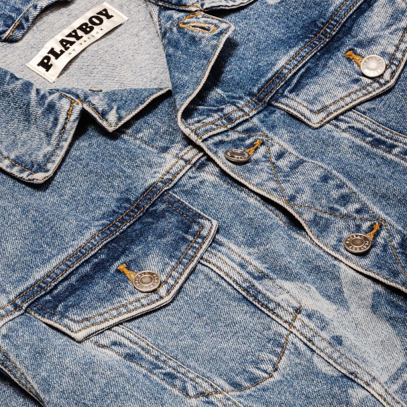 Pánské Bundy Playboy Repeating Logo Denim Blankyt | PLBY-593105