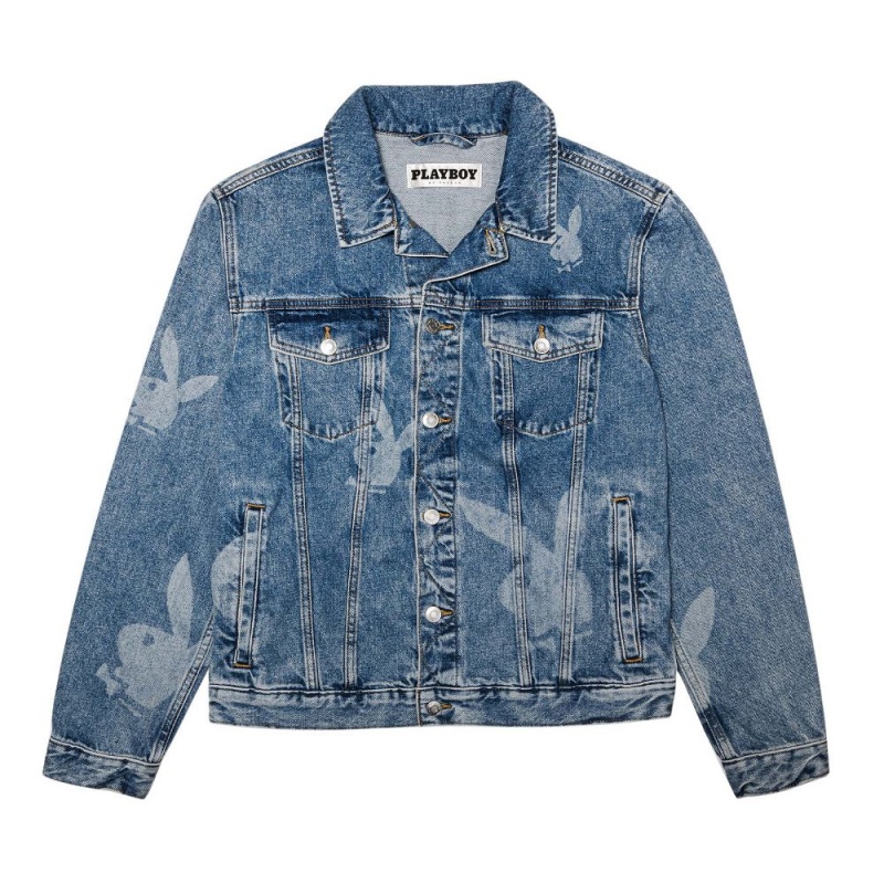 Pánské Bundy Playboy Repeating Logo Denim Blankyt | PLBY-593105