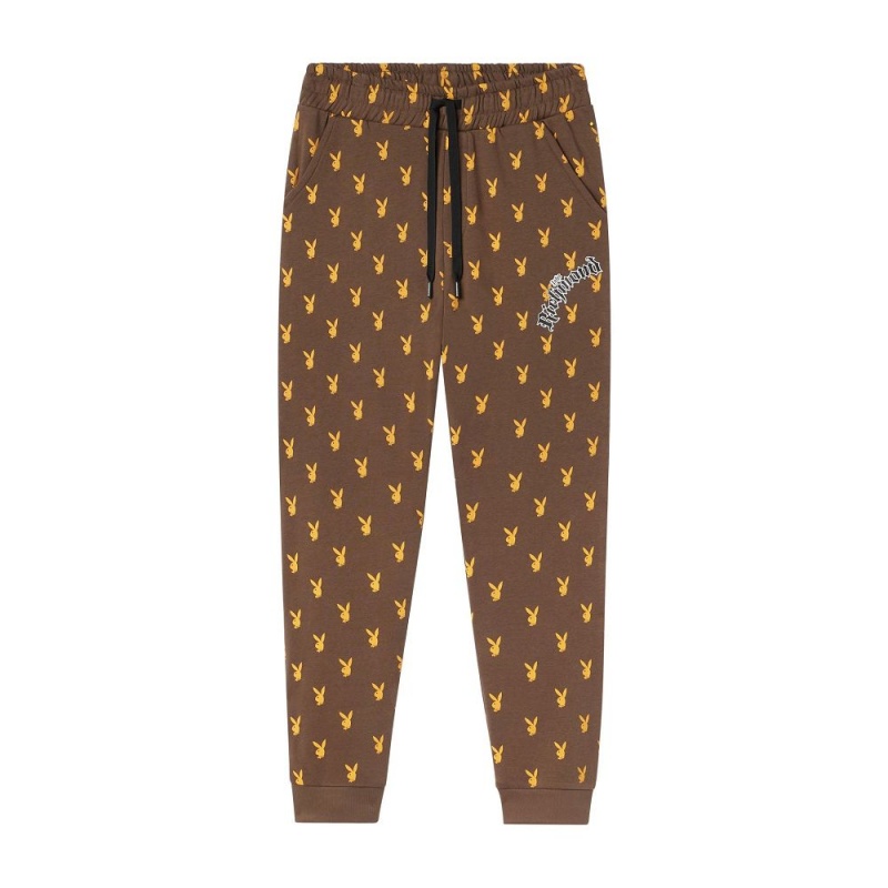 Pánské Kalhoty Jogger Playboy x John Richmond Repeating Rabbit Head Hnědé | PLBY-592972