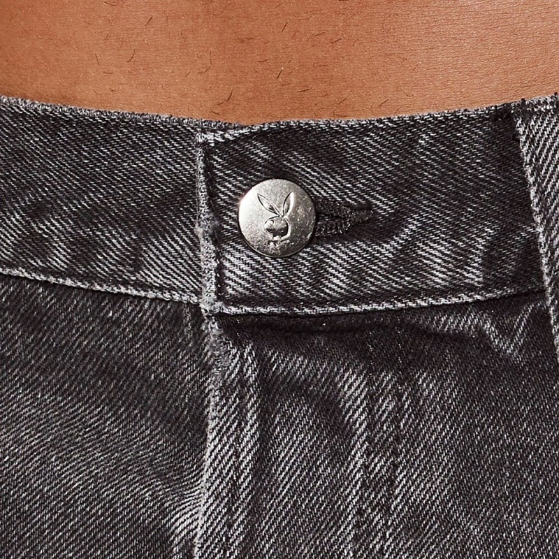 Pánské Kalhoty Playboy The Rovný Leg Jean Vintage Wash Černé Blankyt Světle Modré | PLBY-592998