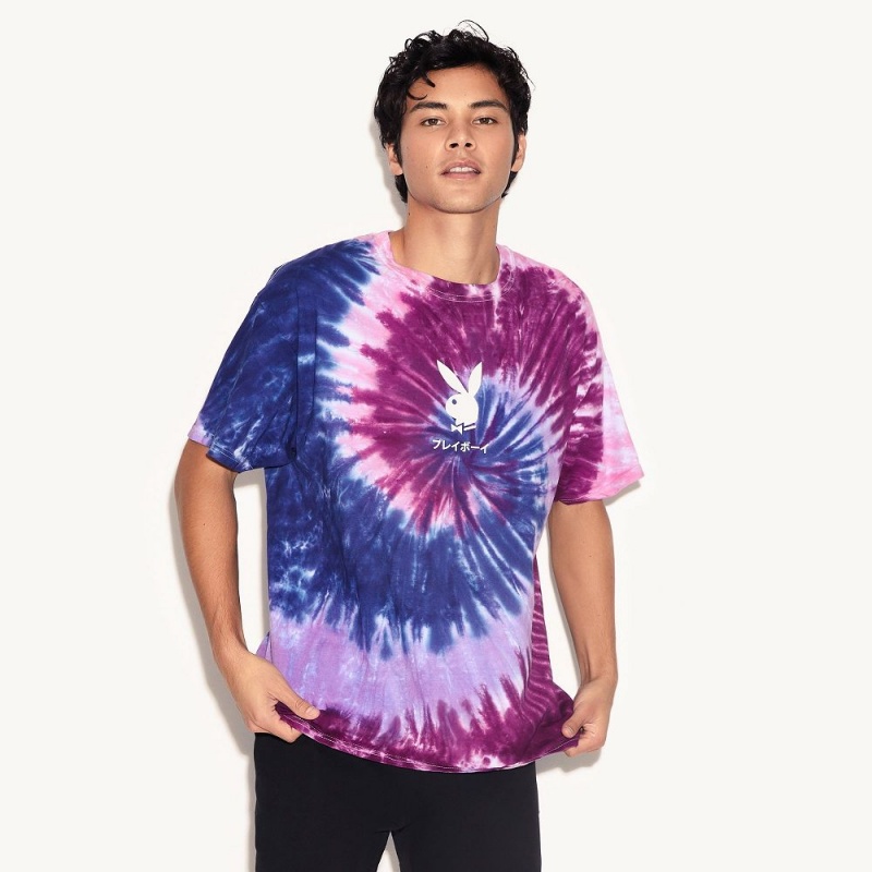 Pánské T-shirt Playboy Ace of Spades Tie-Dye Fialové | PLBY-593267