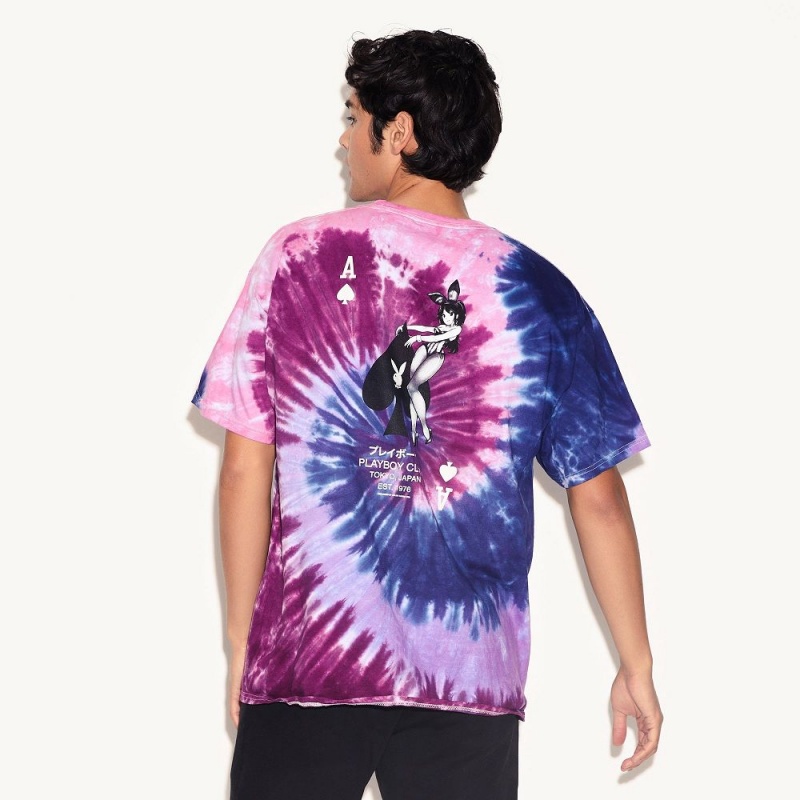 Pánské T-shirt Playboy Ace of Spades Tie-Dye Fialové | PLBY-593267