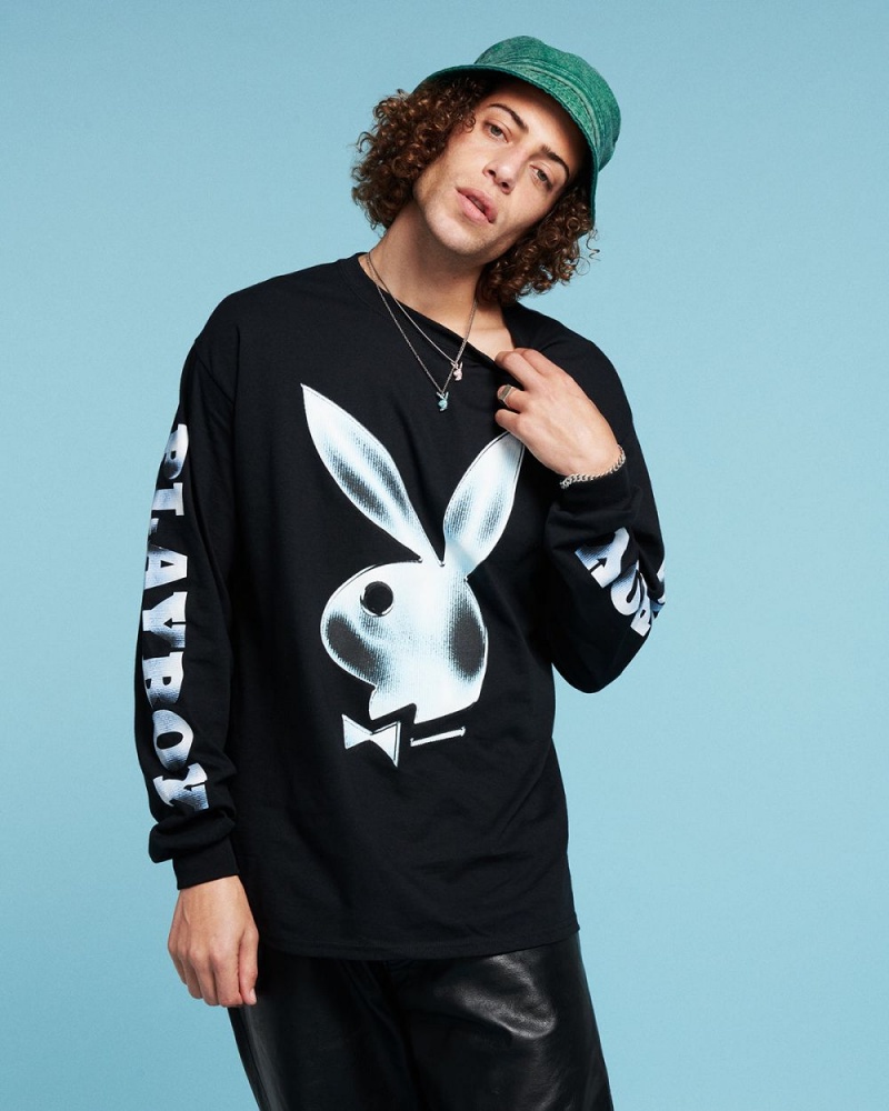Pánské T-shirt Playboy Foil Rabbit Head Long Sleeve | PLBY-593261