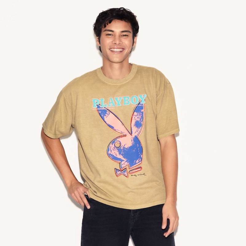 Pánské T-shirt Playboy January 1986 Andy Warhol Cover Hnědé | PLBY-593160