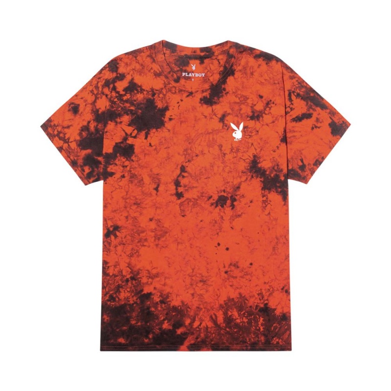 Pánské T-shirt Playboy Repeating Masthead Tie Dye Orange Oranžové Černé | PLBY-593237