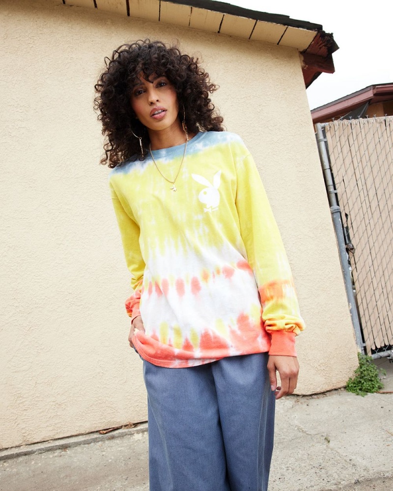 Pánské T-shirt Playboy Tie-Dye Logo Long Sleeve | PLBY-593262