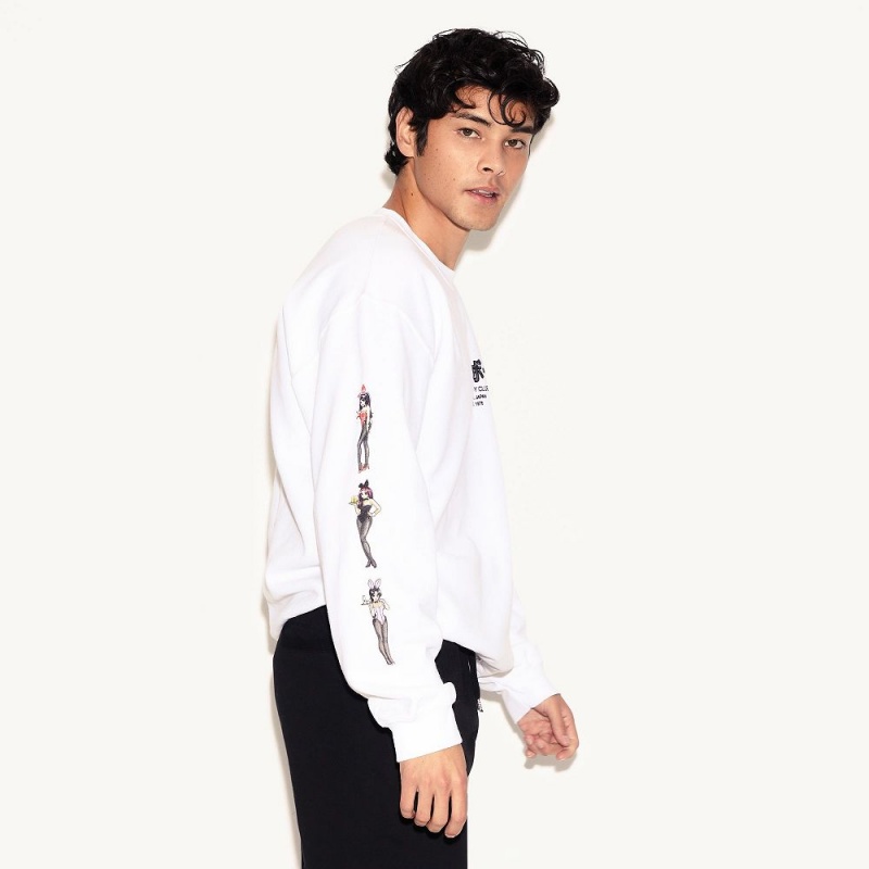 Pánské T-shirt Playboy Tokyo Club Bunny Long Sleeve Bílé | PLBY-593152