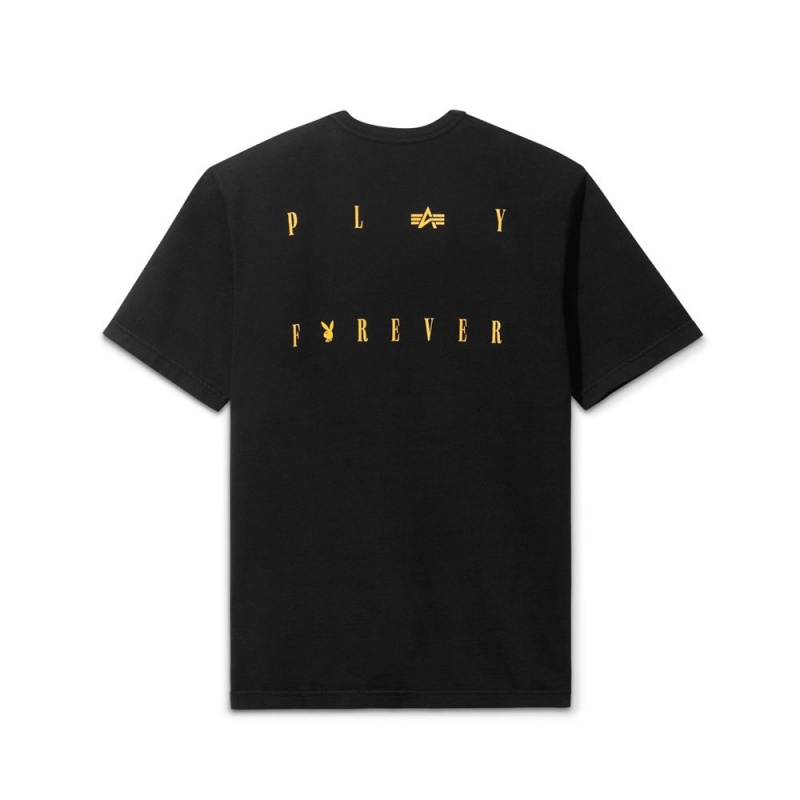 Pánské T-shirt Playboy x Alpha Industries Play Forever Pocket Bílé | PLBY-593217
